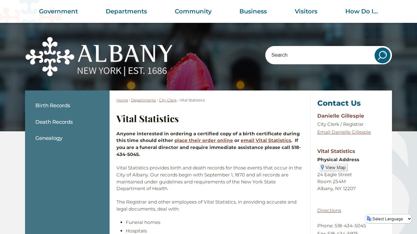 Vital Statistics | Albany, NY